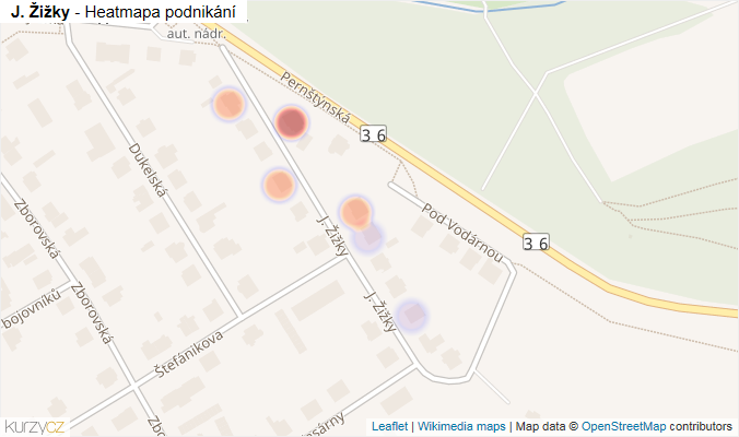 Mapa J. Žižky - Firmy v ulici.