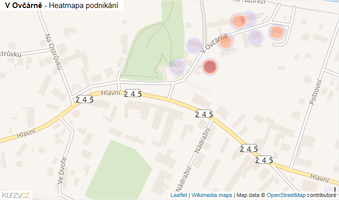 Mapa V Ovčárně - Firmy v ulici.