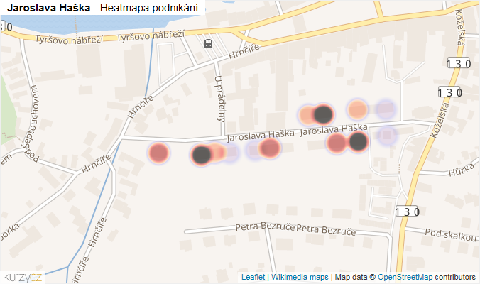 Mapa Jaroslava Haška - Firmy v ulici.