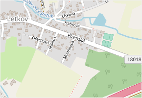 Modřínová v obci Letkov - mapa ulice