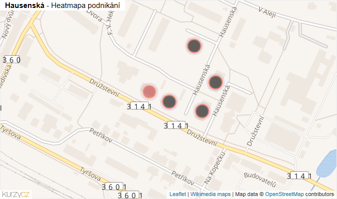 Mapa Hausenská - Firmy v ulici.