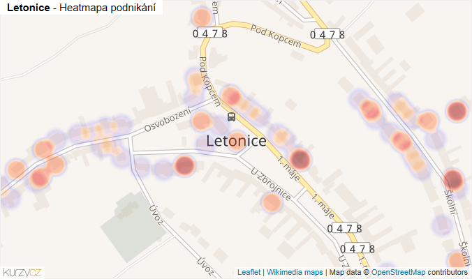 Mapa Letonice - Firmy v části obce.