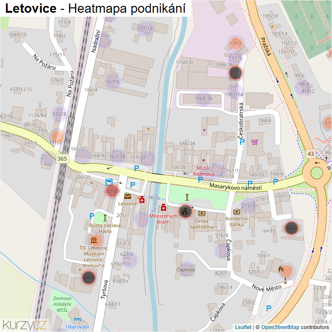 Mapa Letovice - Firmy v obci.