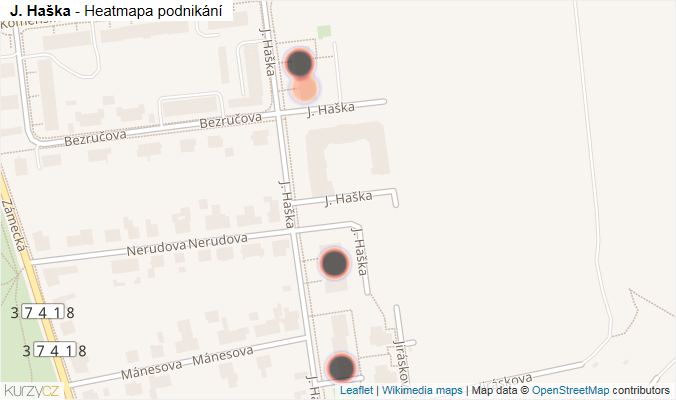 Mapa J. Haška - Firmy v ulici.