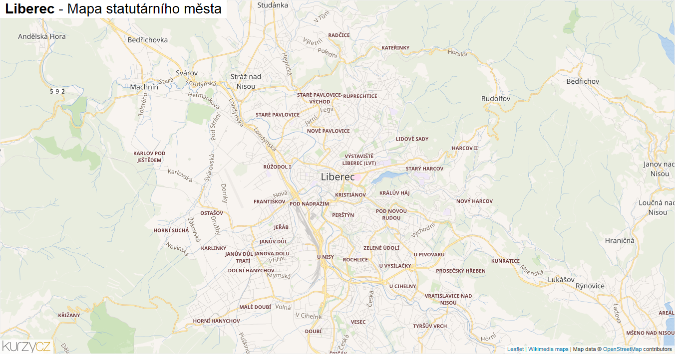 Liberec - mapa statutárního města