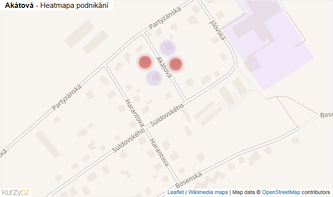 Mapa Akátová - Firmy v ulici.