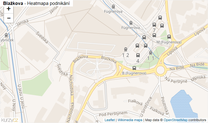 Mapa Blažkova - Firmy v ulici.