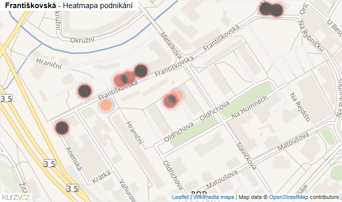Mapa Františkovská - Firmy v ulici.