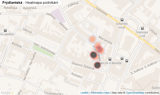 Mapa Frýdlantská - Firmy v ulici.