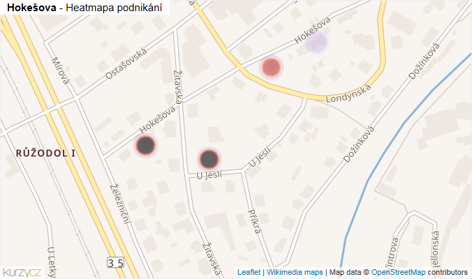 Mapa Hokešova - Firmy v ulici.