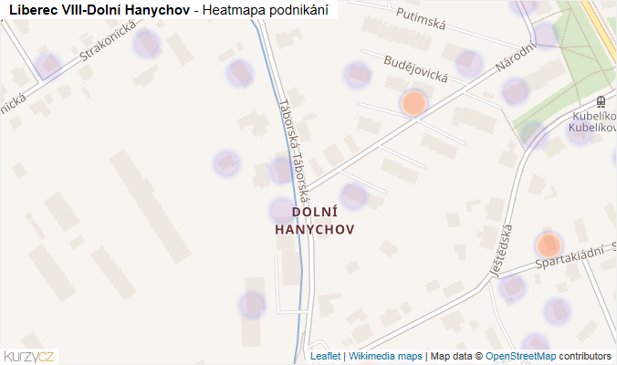 Mapa Liberec VIII-Dolní Hanychov - Firmy v části obce.