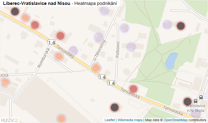 Mapa Liberec-Vratislavice nad Nisou - Firmy v městské části.
