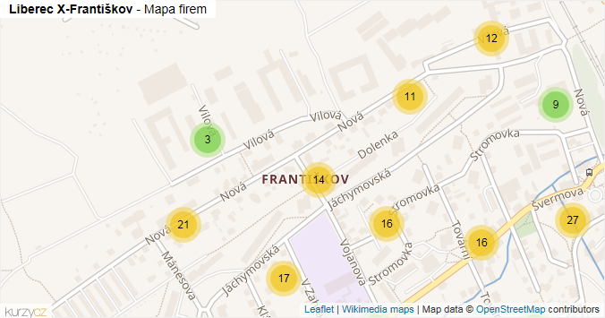 Mapa Liberec X-Františkov - Firmy v části obce.
