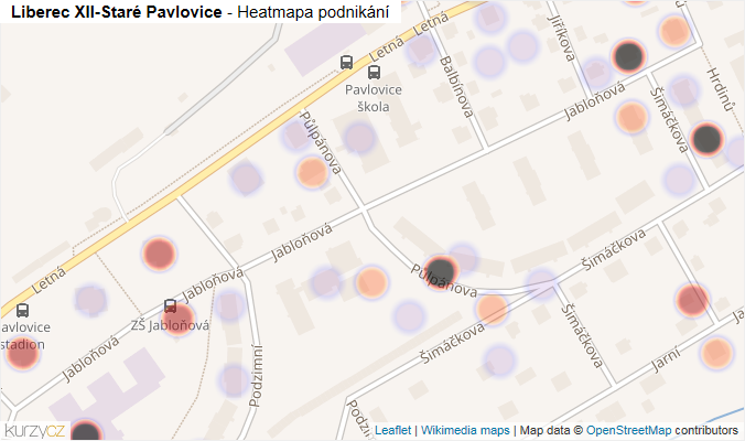 Mapa Liberec XII-Staré Pavlovice - Firmy v části obce.