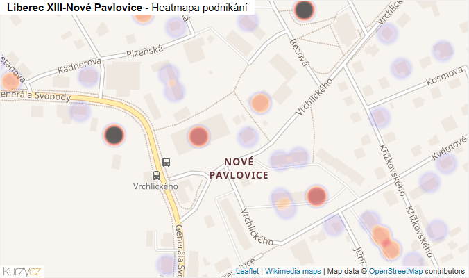 Mapa Liberec XIII-Nové Pavlovice - Firmy v části obce.