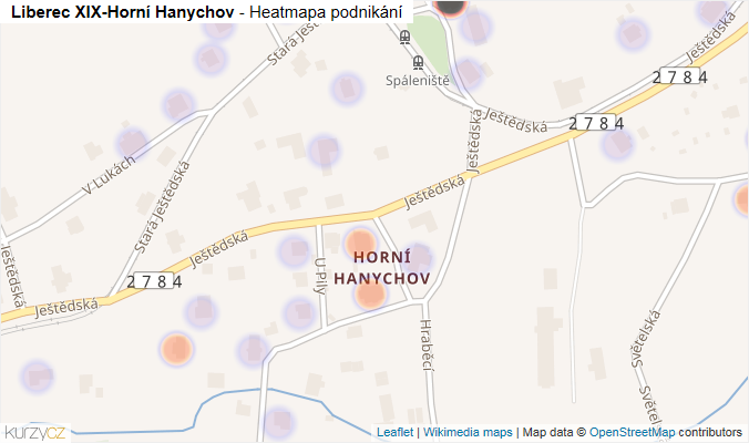 Mapa Liberec XIX-Horní Hanychov - Firmy v části obce.
