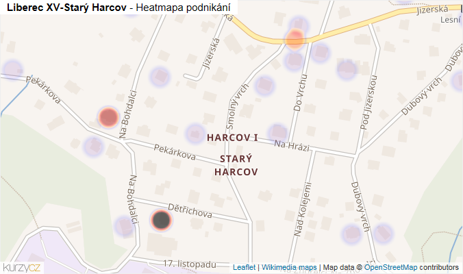Mapa Liberec XV-Starý Harcov - Firmy v části obce.