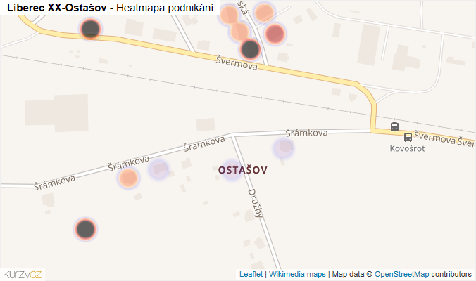 Mapa Liberec XX-Ostašov - Firmy v části obce.