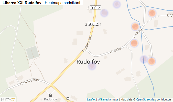 Mapa Liberec XXI-Rudolfov - Firmy v části obce.