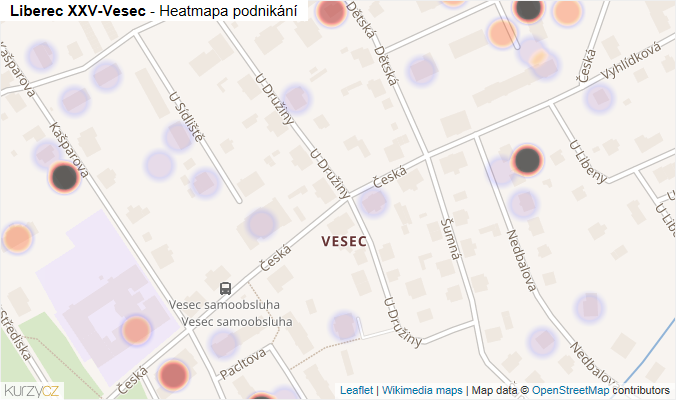 Mapa Liberec XXV-Vesec - Firmy v části obce.