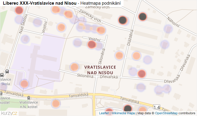 Mapa Liberec XXX-Vratislavice nad Nisou - Firmy v části obce.