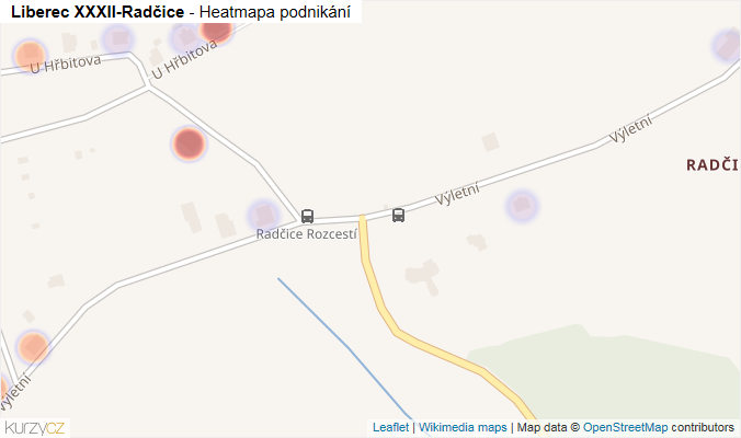 Mapa Liberec XXXII-Radčice - Firmy v části obce.
