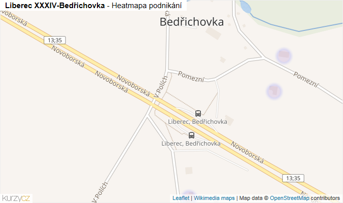 Mapa Liberec XXXIV-Bedřichovka - Firmy v části obce.