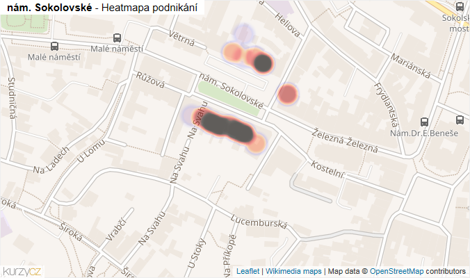 Mapa nám. Sokolovské - Firmy v ulici.