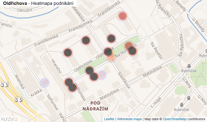Mapa Oldřichova - Firmy v ulici.