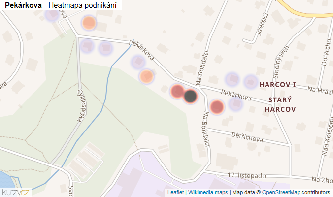Mapa Pekárkova - Firmy v ulici.