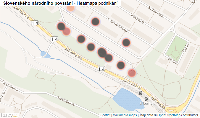 Mapa Slovenského národního povstání - Firmy v ulici.