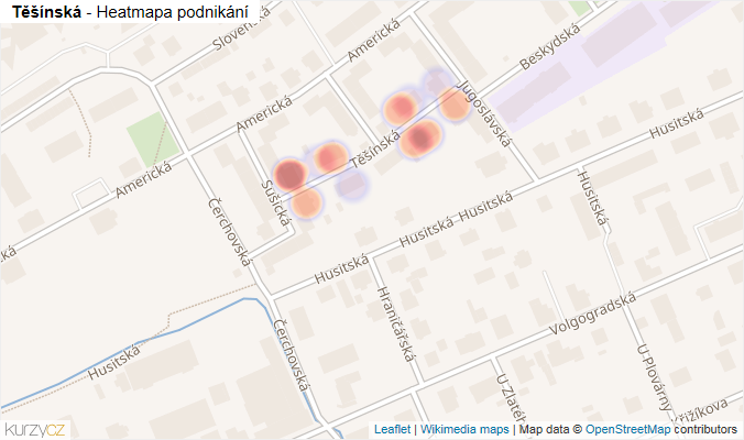 Mapa Těšínská - Firmy v ulici.