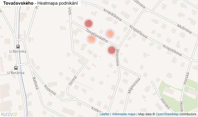 Mapa Tovačovského - Firmy v ulici.