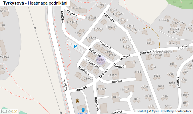 Mapa Tyrkysová - Firmy v ulici.