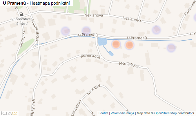 Mapa U Pramenů - Firmy v ulici.