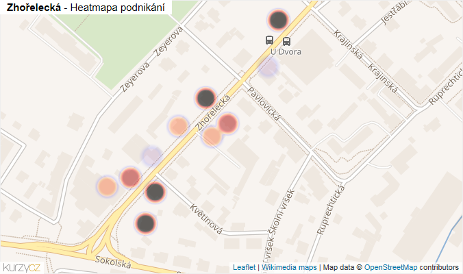 Mapa Zhořelecká - Firmy v ulici.