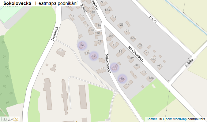 Mapa Sokolovecká - Firmy v ulici.