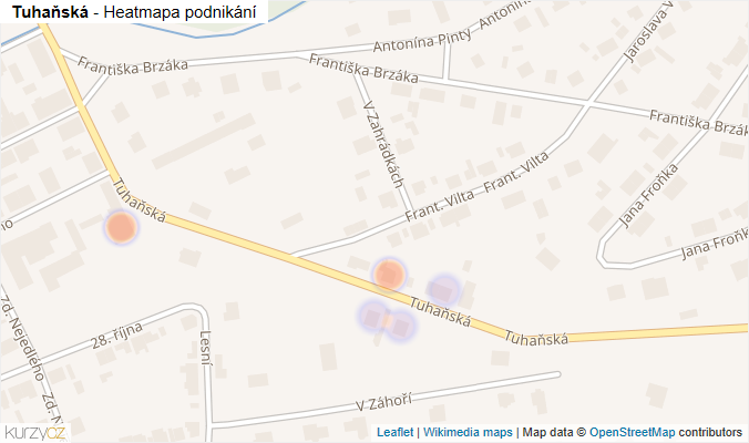 Mapa Tuhaňská - Firmy v ulici.