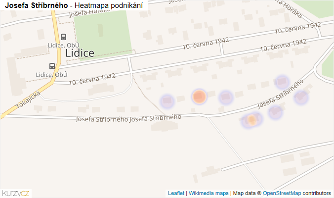 Mapa Josefa Stříbrného - Firmy v ulici.