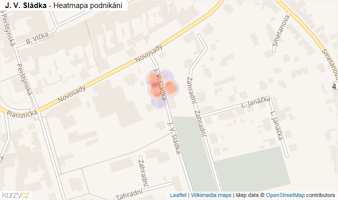 Mapa J. V. Sládka - Firmy v ulici.