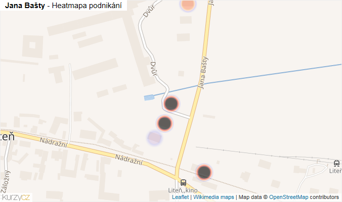 Mapa Jana Bašty - Firmy v ulici.