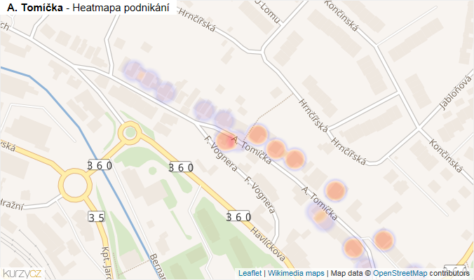 Mapa A. Tomíčka - Firmy v ulici.