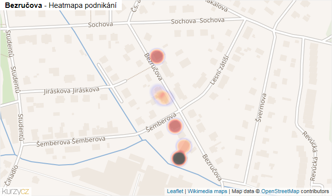 Mapa Bezručova - Firmy v ulici.