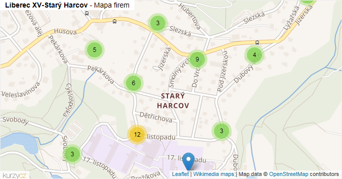 Mapa Liberec XV-Starý Harcov - Firmy v části obce.