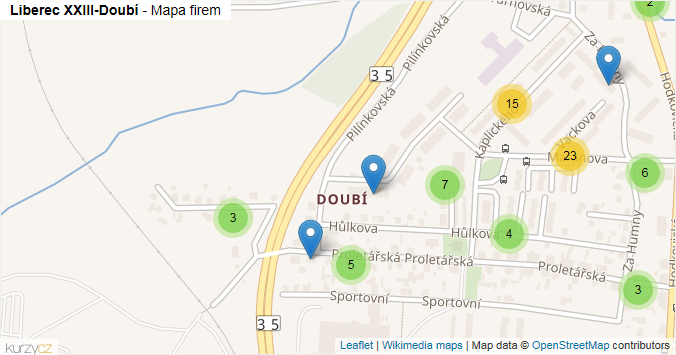 Mapa Liberec XXIII-Doubí - Firmy v části obce.