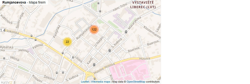 Mapa Rumjancevova - Firmy v ulici.