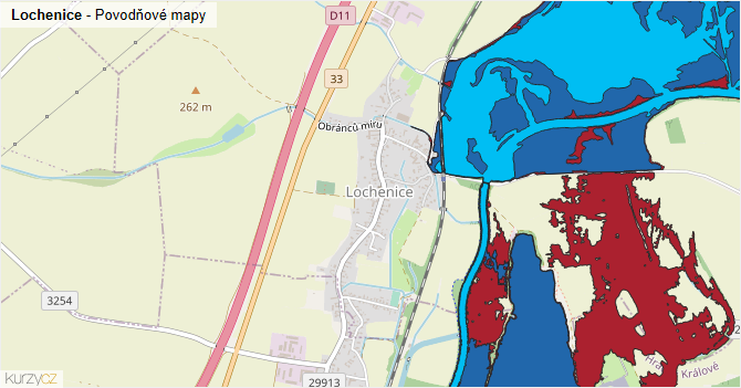 Lochenice - záplavové mapy stoleté vody