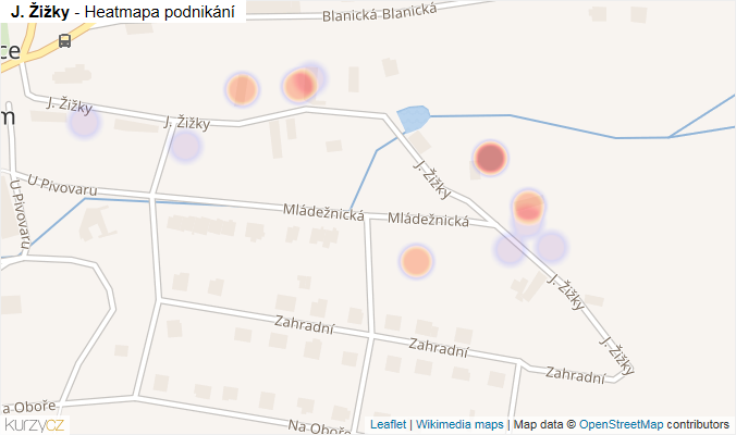 Mapa J. Žižky - Firmy v ulici.