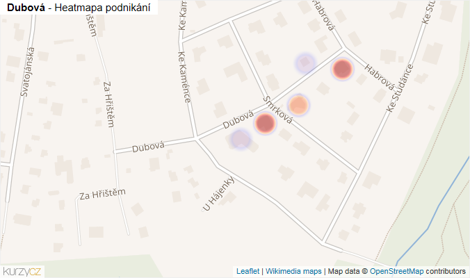 Mapa Dubová - Firmy v ulici.