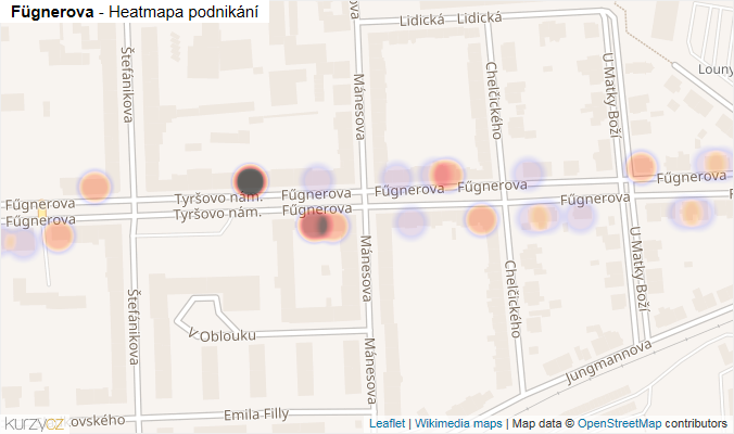 Mapa Fűgnerova - Firmy v ulici.